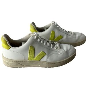 Veja V-12 Leather Sneakers White Neon Yellow Low Top Womens US 8